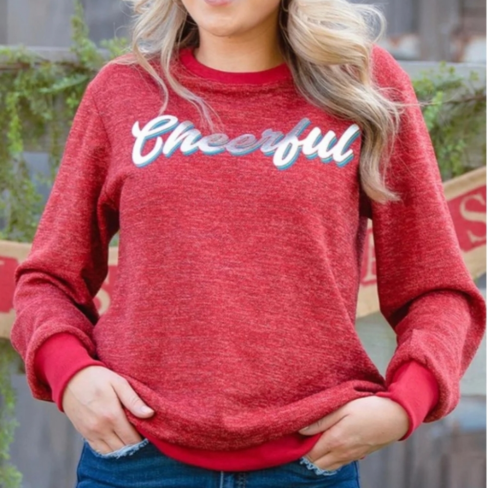 Southern Grace Red Cheerful Holiday Sweatshirt Size Large